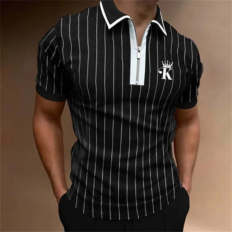 Herren Poloshirt POLO Shirt Zip Kontrast Kragen Kurzarm Slim Fit Hemd Polohemd