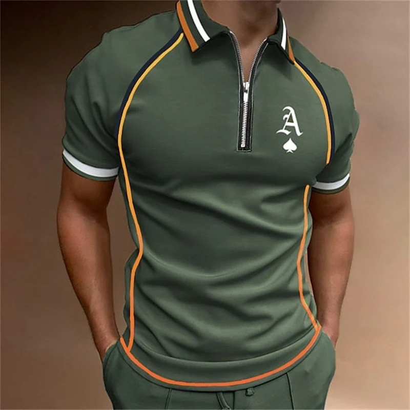 Herren Poloshirt POLO Shirt Zip Kontrast Kragen Kurzarm Slim Fit Hemd Polohemd