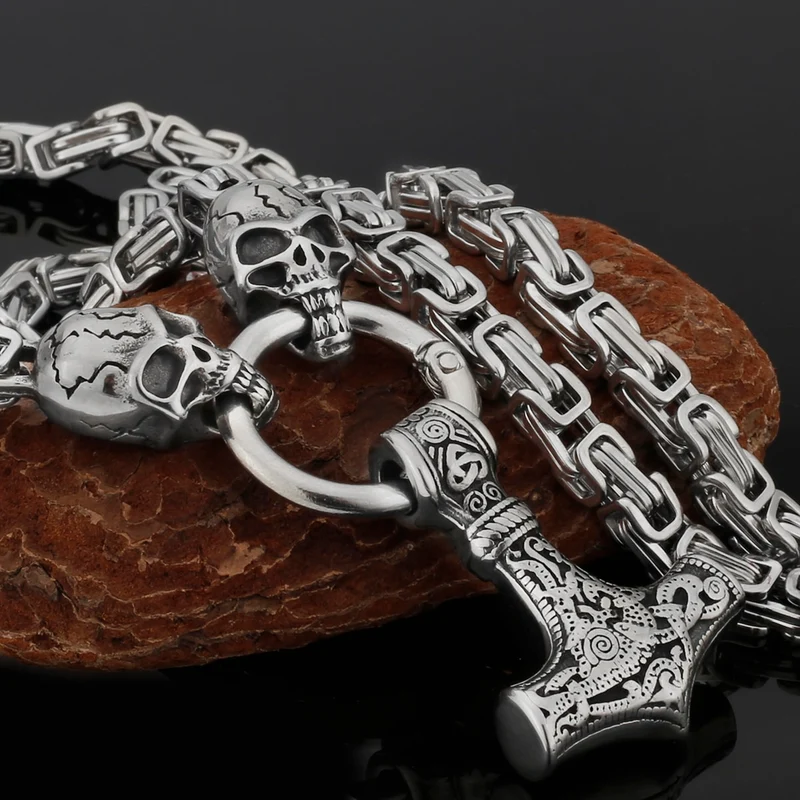 Thors Hammer Mjölnir Edelstahl Halskette Königskette silber gold Wikingerschmuck