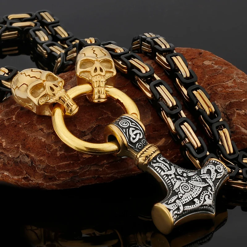 Thors Hammer Mjölnir Edelstahl Halskette Königskette silber gold Wikingerschmuck