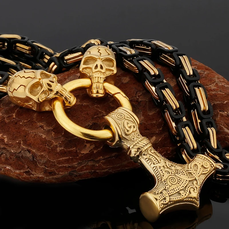 Thors Hammer Mjölnir Edelstahl Halskette Königskette silber gold Wikingerschmuck