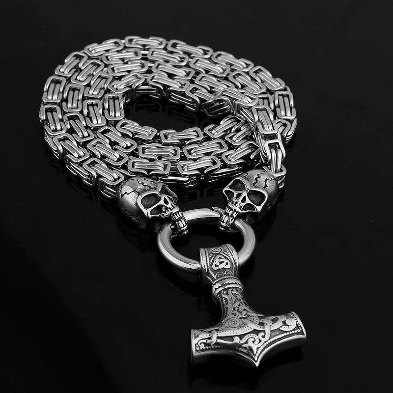 Thors Hammer Mjölnir Edelstahl Halskette Königskette silber gold Wikingerschmuck