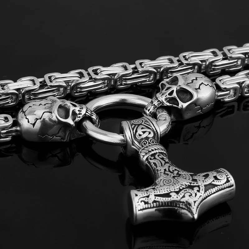 Thors Hammer Mjölnir Edelstahl Halskette Königskette silber gold Wikingerschmuck