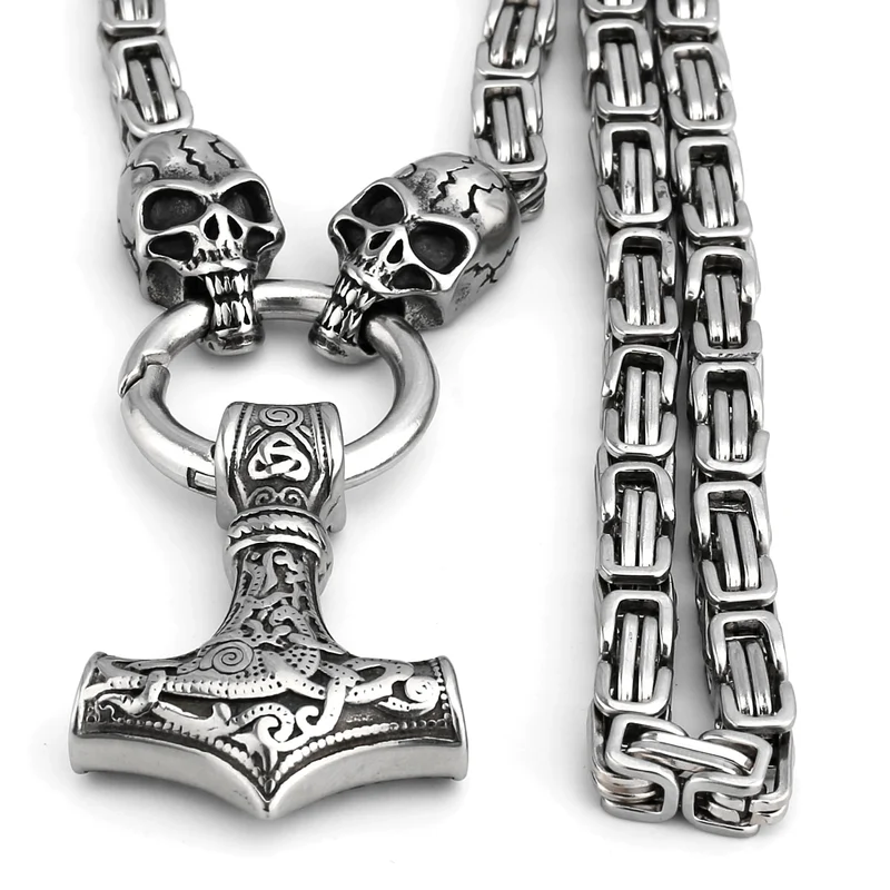 Thors Hammer Mjölnir Edelstahl Halskette Königskette silber gold Wikingerschmuck
