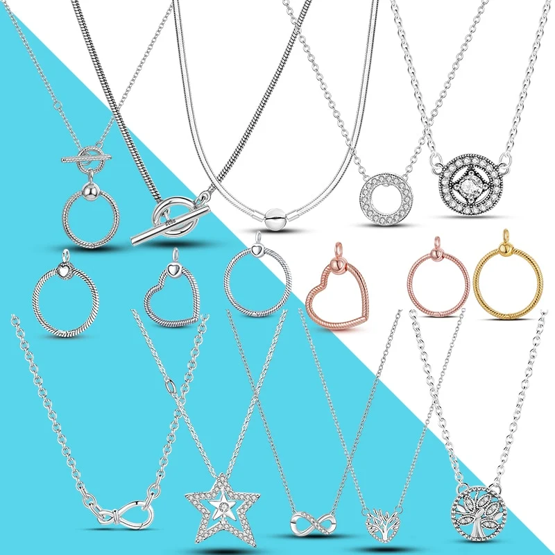 Massiv Sterling Silber 925 Panzerkette Fashion Halskette mit Zirkonia Anhänger Damen