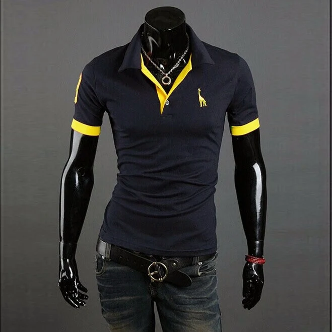Herren Poloshirt POLO Shirt Zip Kontrast Kragen Kurzarm Slim Fit Hemd Polohemd