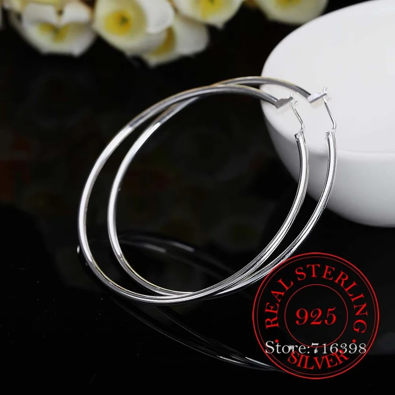 1 Paar Creolen aus 925 sterling Silber Ohrringe 50mm Ohrschmuck Ohrstecker