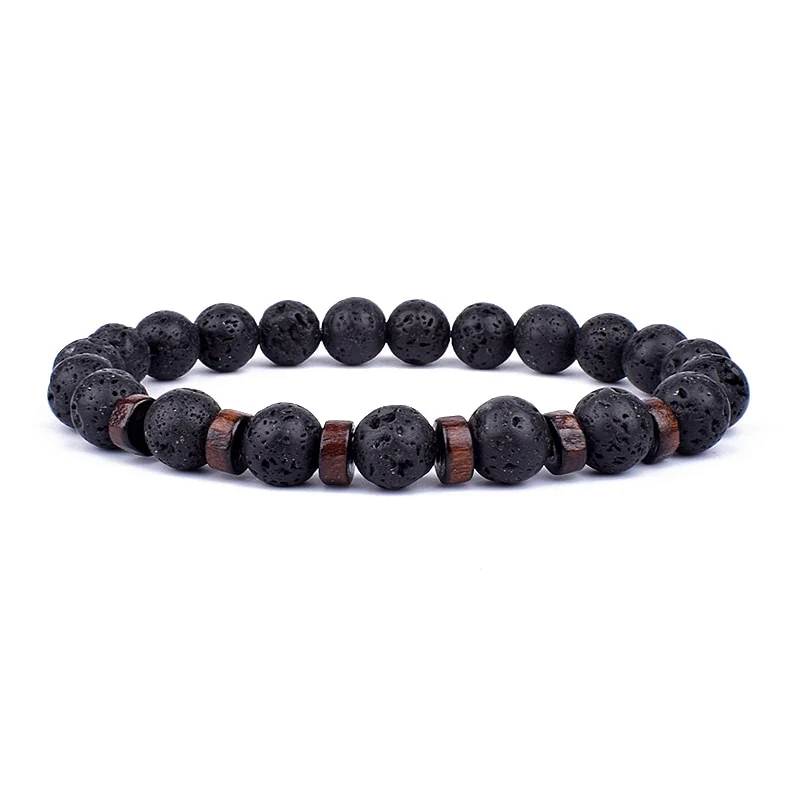 Armband Lava Holz Tibetische Buddha DAMEN HERREN Naturstein Freundschaftsarmband Yoga