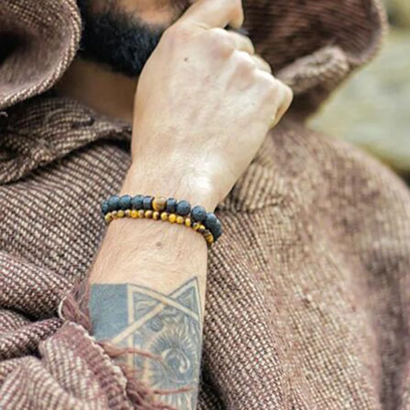 Armband Lava Holz Tibetische Buddha DAMEN HERREN Naturstein Freundschaftsarmband Yoga