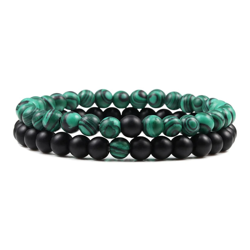 2er SET ARMBAND DAMEN HERREN Naturstein Freundschaftsarmband Yoga