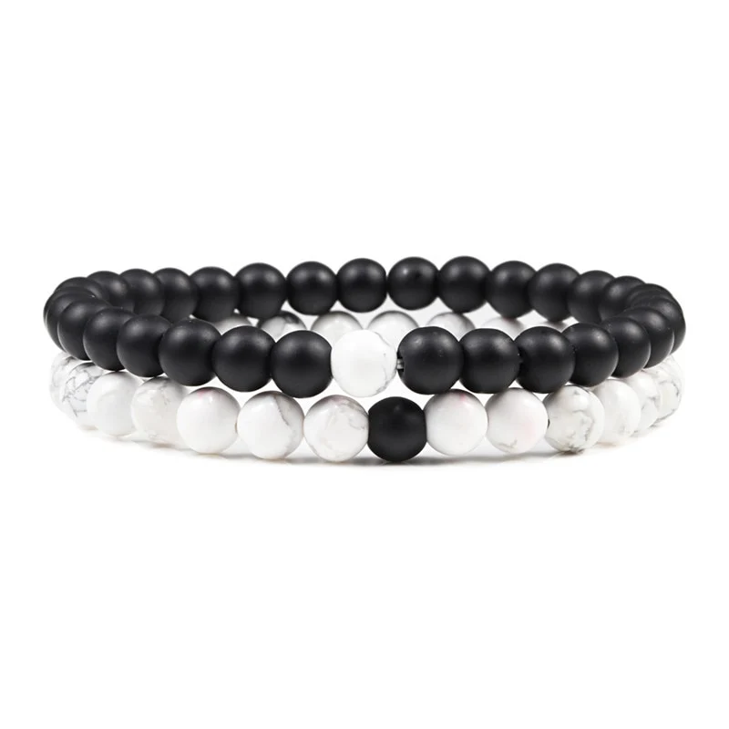 2er SET ARMBAND DAMEN HERREN Naturstein Freundschaftsarmband Yoga