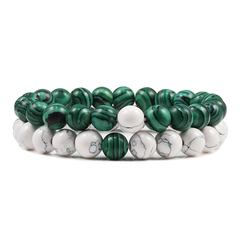 2er SET ARMBAND DAMEN HERREN Naturstein Freundschaftsarmband Yoga