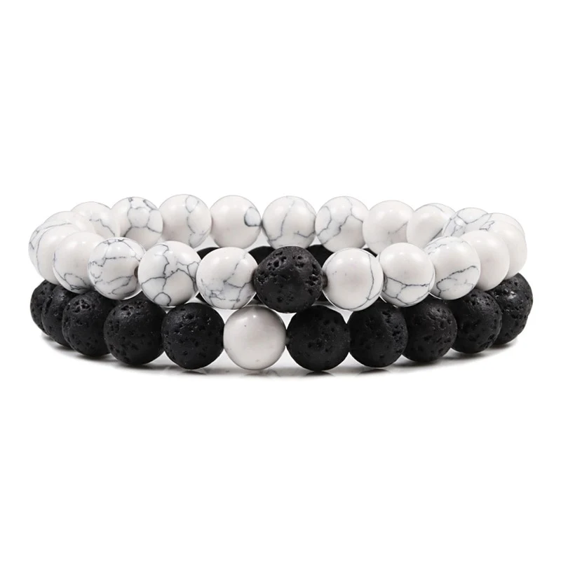 2er SET ARMBAND DAMEN HERREN Naturstein Freundschaftsarmband Yoga