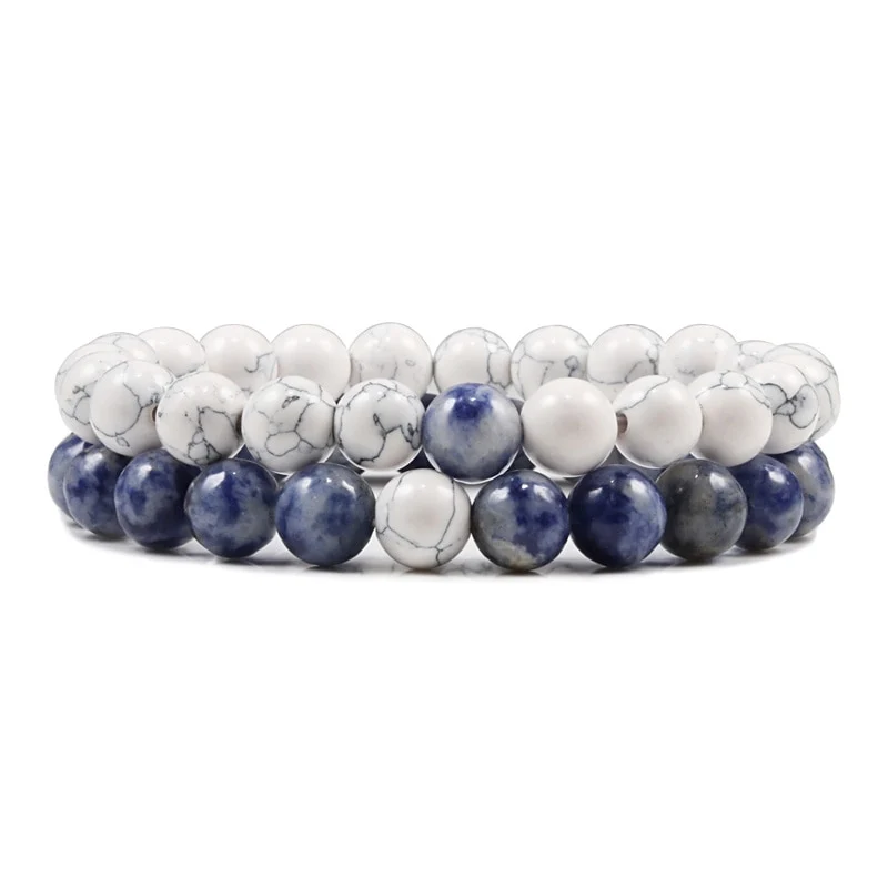 2er SET ARMBAND DAMEN HERREN Naturstein Freundschaftsarmband Yoga