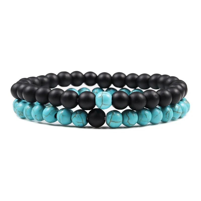 2er SET ARMBAND DAMEN HERREN Naturstein Freundschaftsarmband Yoga
