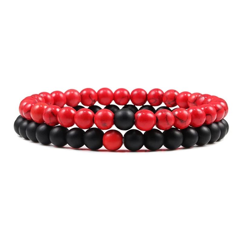 2er SET ARMBAND DAMEN HERREN Naturstein Freundschaftsarmband Yoga