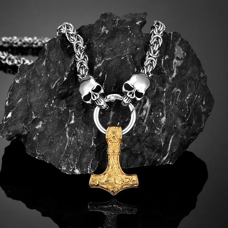 Thors Hammer Edelstahl Halskette Skull Königskette Wikingerschmuck Nordische Mythologie