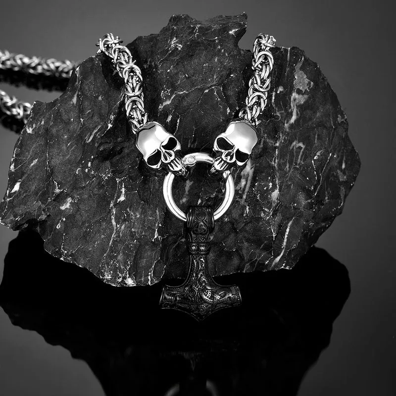 Thors Hammer Edelstahl Halskette Skull Königskette Wikingerschmuck Nordische Mythologie