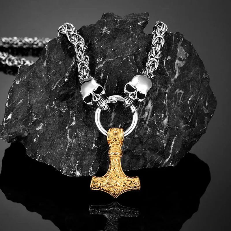 Thors Hammer Edelstahl Halskette Skull Königskette Wikingerschmuck Nordische Mythologie