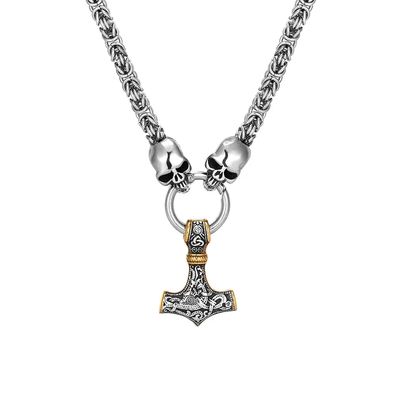 Thors Hammer Edelstahl Halskette Skull Königskette Wikingerschmuck Nordische Mythologie