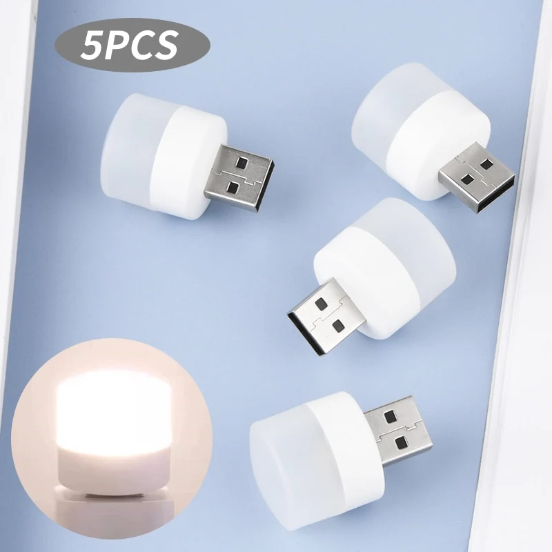 5Stk Mini USB LED Nachtlicht Augenschutz Lampe Computer Nachtlampe Warmweiß