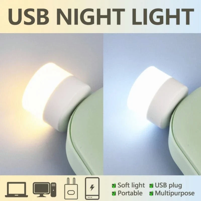 5Stk Mini USB LED Nachtlicht Augenschutz Lampe Computer Nachtlampe Warmweiß