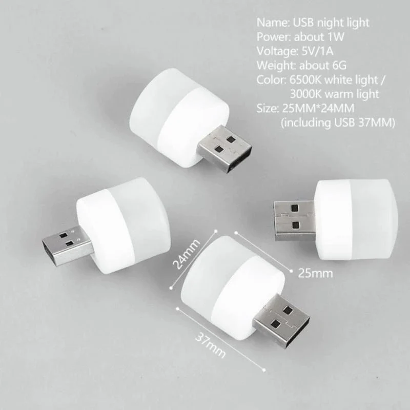 5Stk Mini USB LED Nachtlicht Augenschutz Lampe Computer Nachtlampe Warmweiß