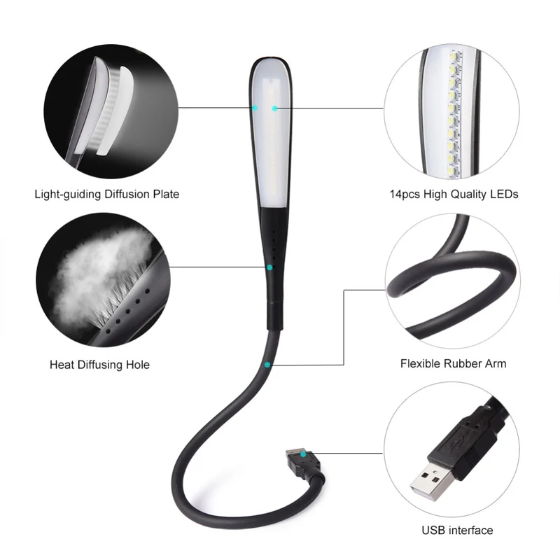 USB Flexible LED Nachtlampe Laptop Notebook Leselampe Power Bank Camping