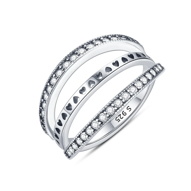 Massiv Sterling Silber 925er Ring filigran Fashion Damenring mit 3A Zirkonia