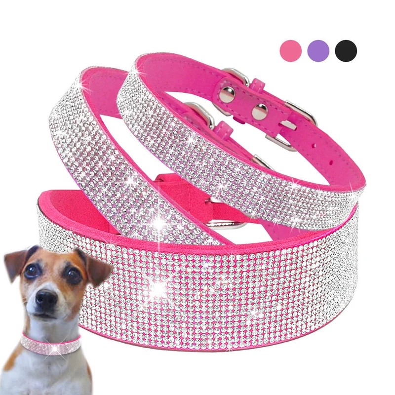 Hundehalsband Strass Silber Mops Halsband S M L Hunde Chihuahua Pink
