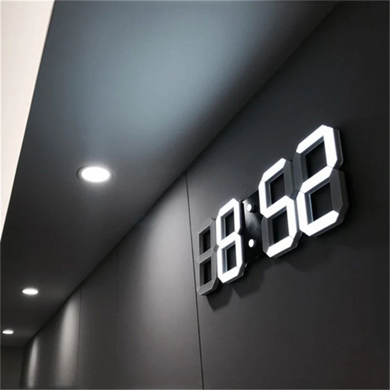 Groß 3D Modern Digital LED Wanduhr 24/12 Stunde USB Display Timer Alarm