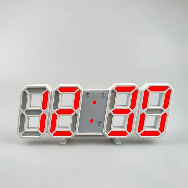Groß 3D Modern Digital LED Wanduhr 24/12 Stunde USB Display Timer Alarm