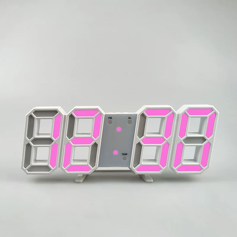 Groß 3D Modern Digital LED Wanduhr 24/12 Stunde USB Display Timer Alarm