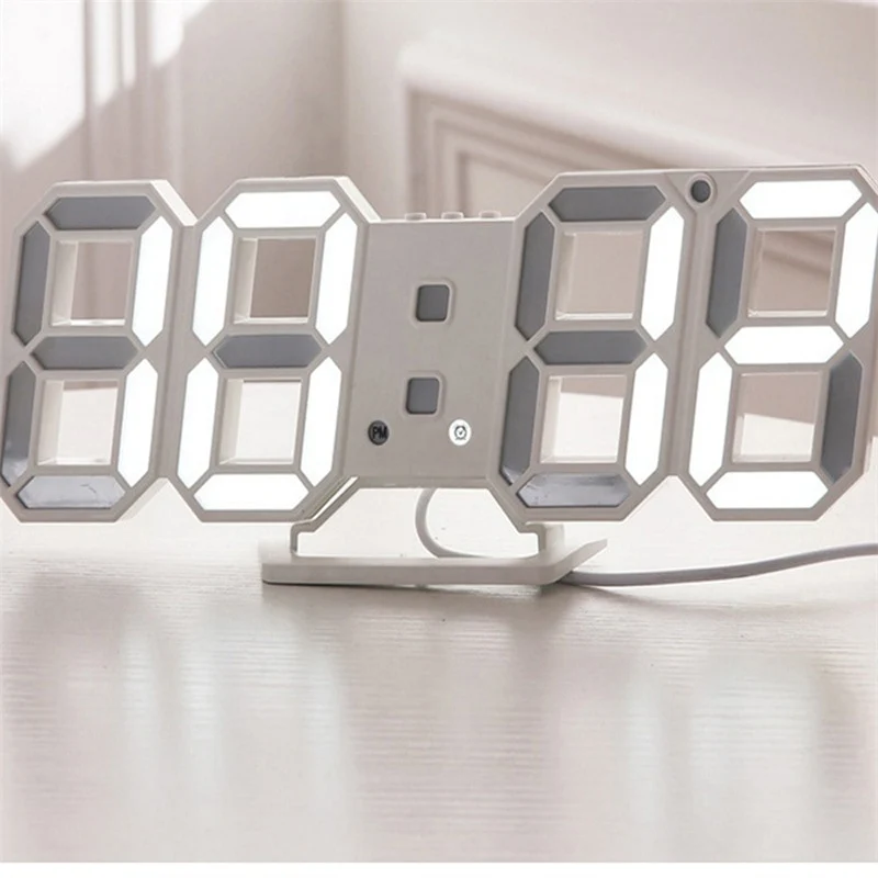 Groß 3D Modern Digital LED Wanduhr 24/12 Stunde USB Display Timer Alarm