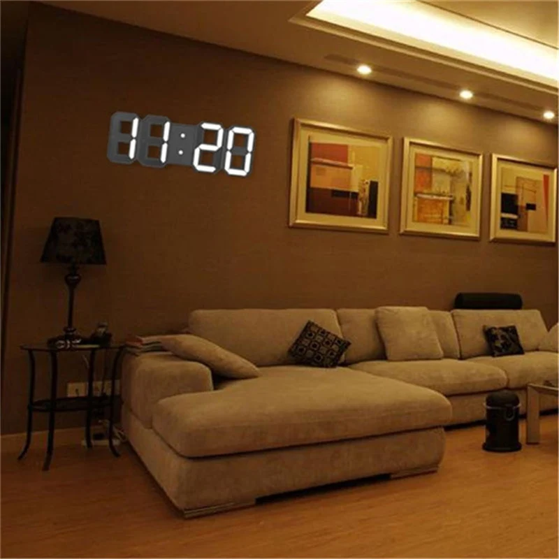 Groß 3D Modern Digital LED Wanduhr 24/12 Stunde USB Display Timer Alarm