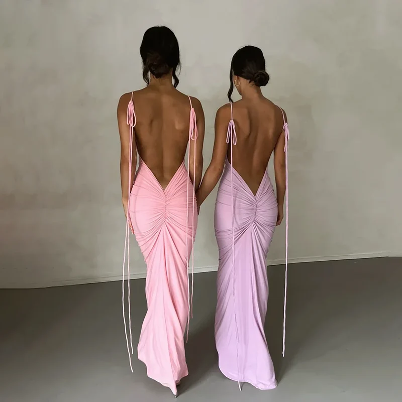 Frauen Kleid rückenfreies Partykleid Langes Trägerkleid Abendkleid Cocktailkleid