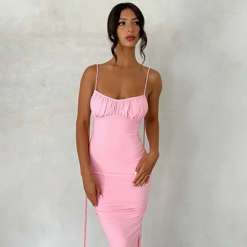 Frauen Kleid rückenfreies Partykleid Langes Trägerkleid Abendkleid Cocktailkleid