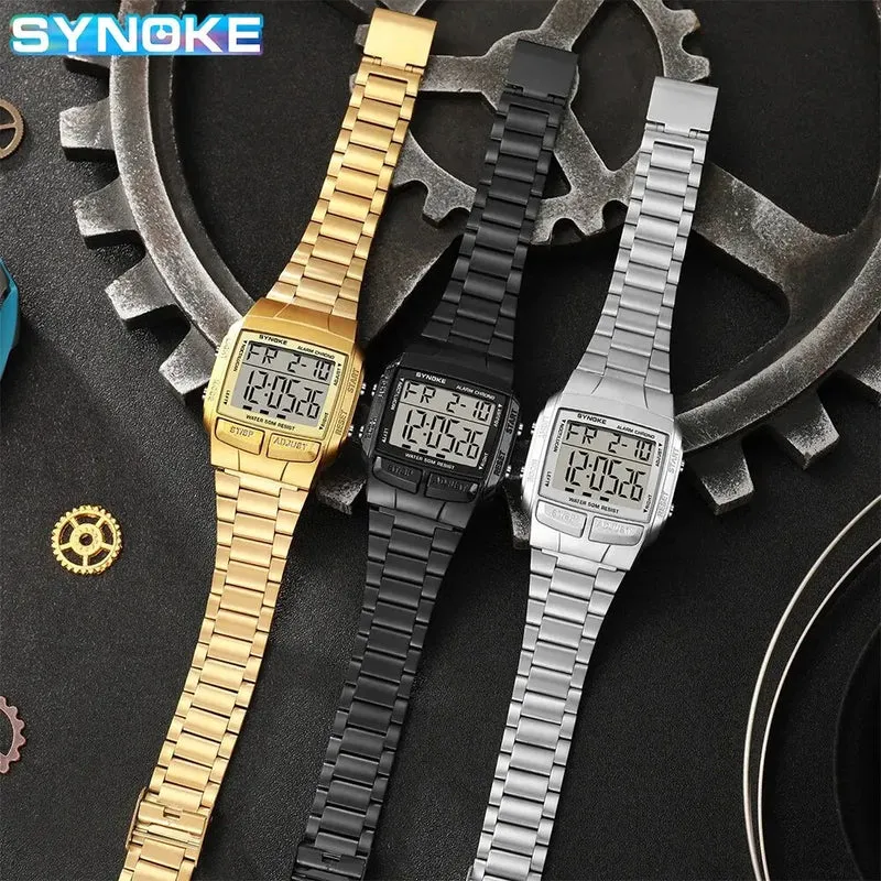 Herren Armbanduhr Digital Uhr Silber Edelstahl LED Quarzuhr Luxus Chronograph