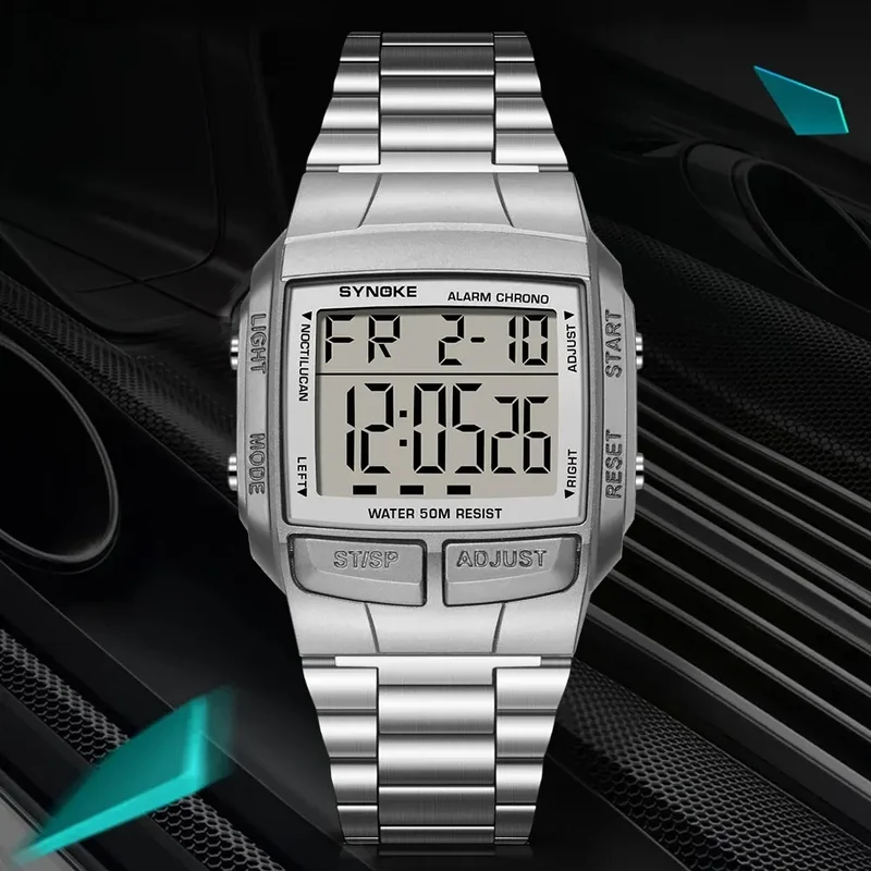 Herren Armbanduhr Digital Uhr Silber Edelstahl LED Quarzuhr Luxus Chronograph