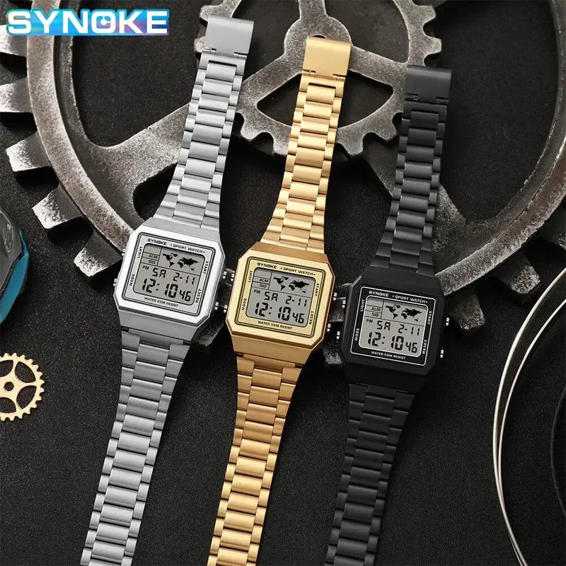 Herren Armbanduhr Digital Uhr Silber Edelstahl LED Quarzuhr Luxus Chronograph