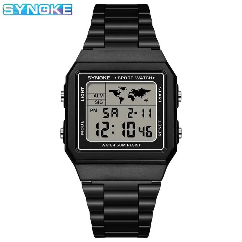 Herren Armbanduhr Digital Uhr Silber Edelstahl LED Quarzuhr Luxus Chronograph