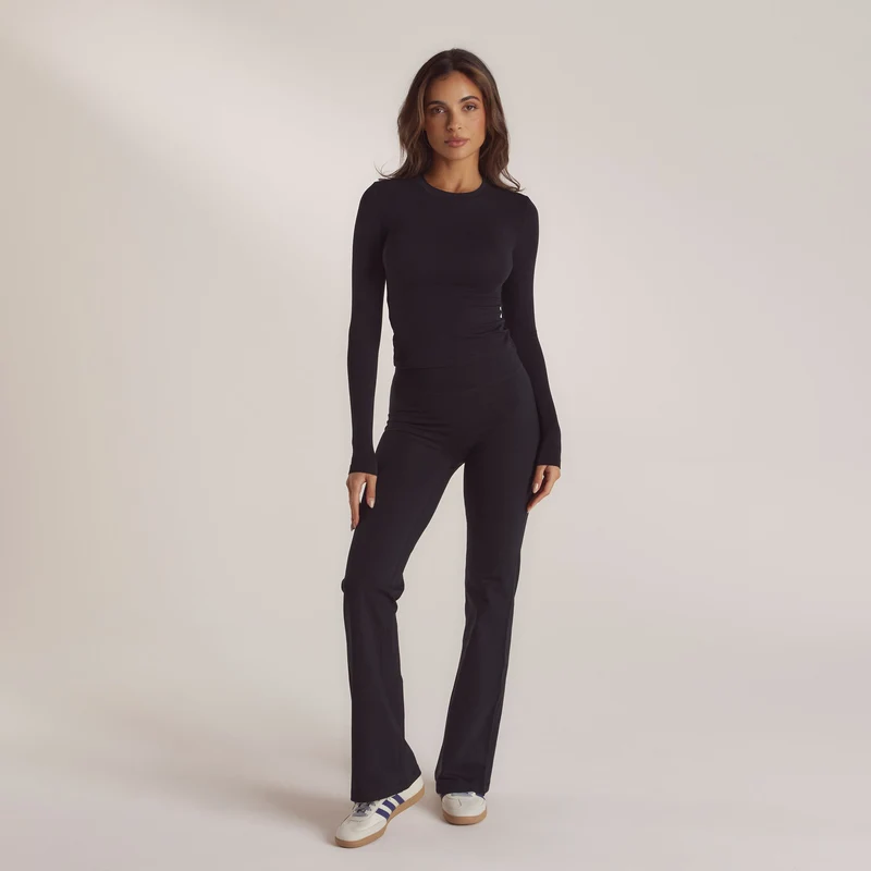Baumwoll-Langarmshirt - Schwarz