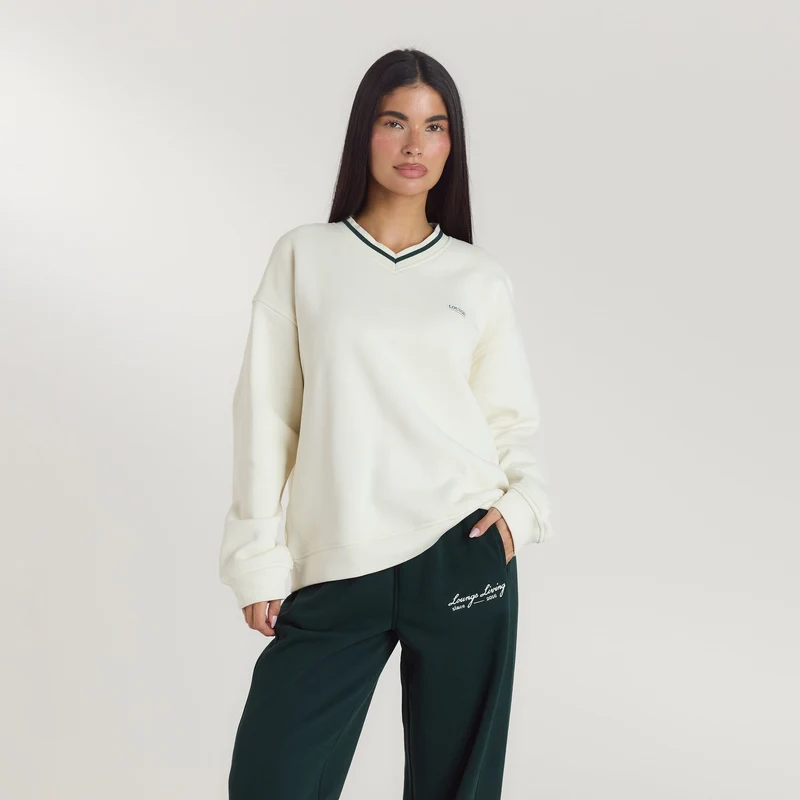 Lounge Living V-Neck Pullover - Crèmefarben
