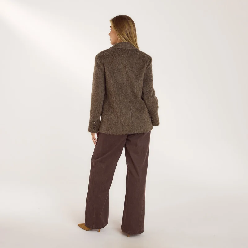 Oversize Blazer aus Wollgemisch - Hellbraun