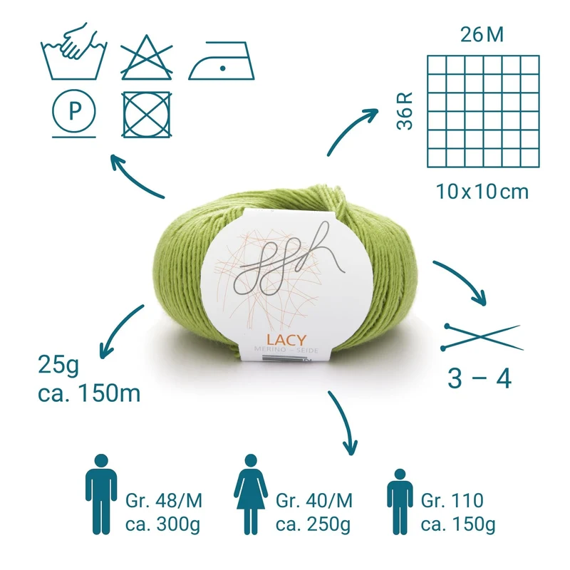 ggh Lacy | Set mit 4 x 25g (insg. 100g) - 006 - Apfelgrün