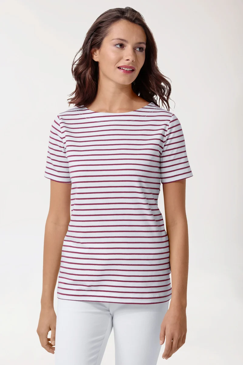 Shirt Damen - 1/2 Arm weiß/bordeaux