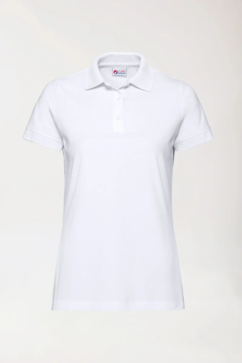 Stretch Shirt Damen - Polokragen - Knopfleiste weiß