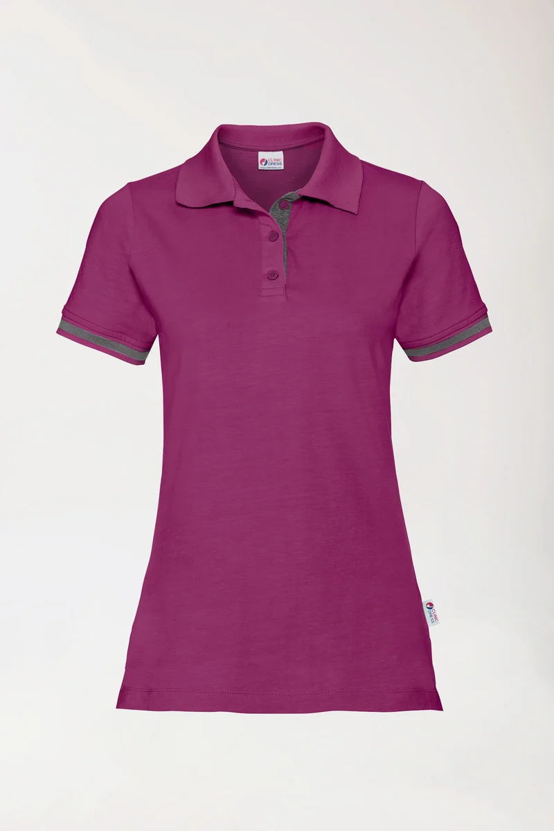 Stretch Shirt Damen - Polokragen berry/dunkelgrau melange