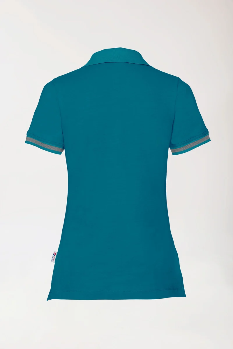 Stretch Shirt Damen - Polokragen petrol/dunkelgrau melange