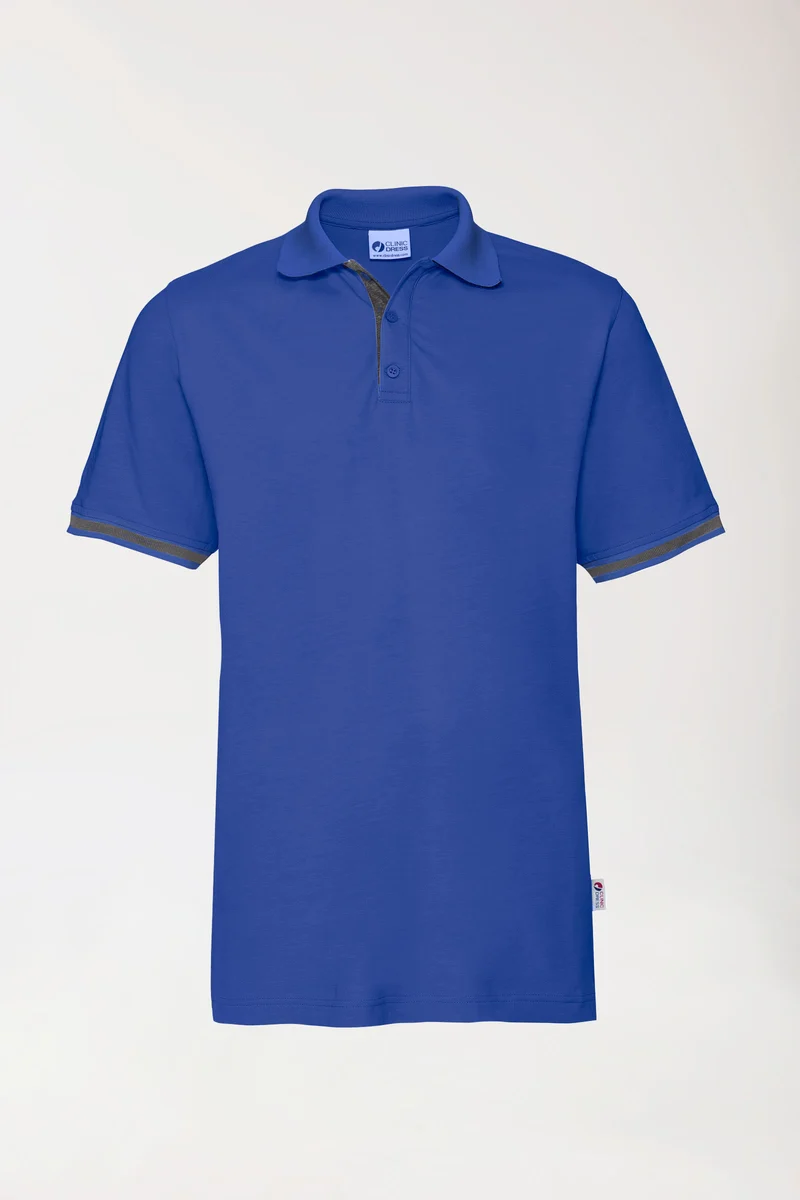 Stretch Shirt Herren - Polokragen königsblau/dunkelgrau melange
